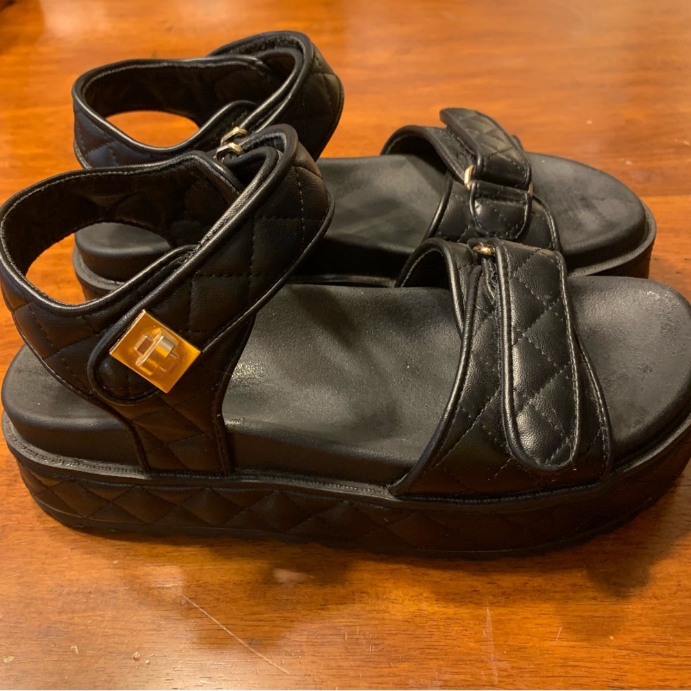 Black Quilted Platform Sandals
